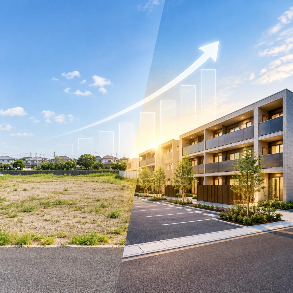 眠っている土地を、未来を育てる投資資産へ。遊休地の可能性を見極め、賃貸経営まで見据えた土地活用プランをご提案します。